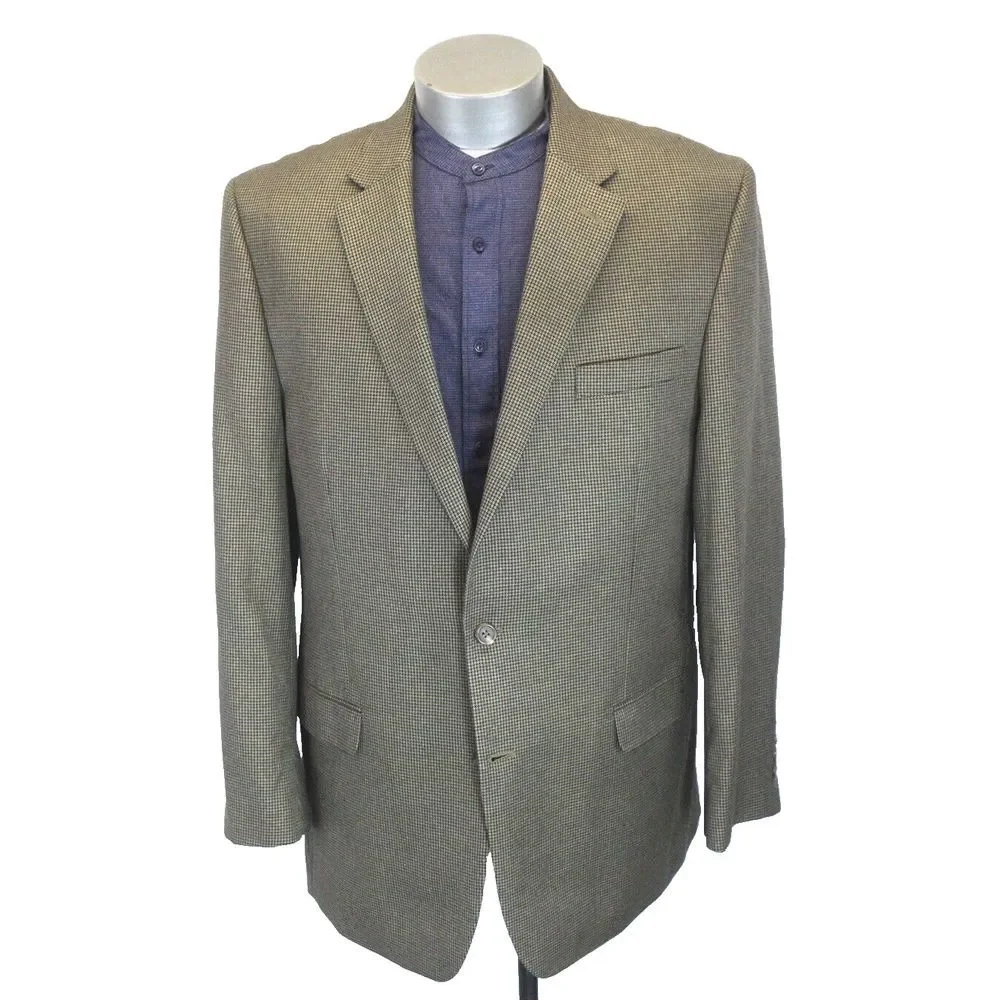 mens tan houndstooth Chaps soft all season blazer jacket sport suit‎ coat 46 L